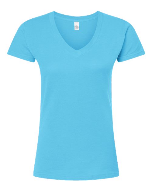 Women's Fine Jersey V-Neck T-Shirt - Front - B20259042 - Aqua