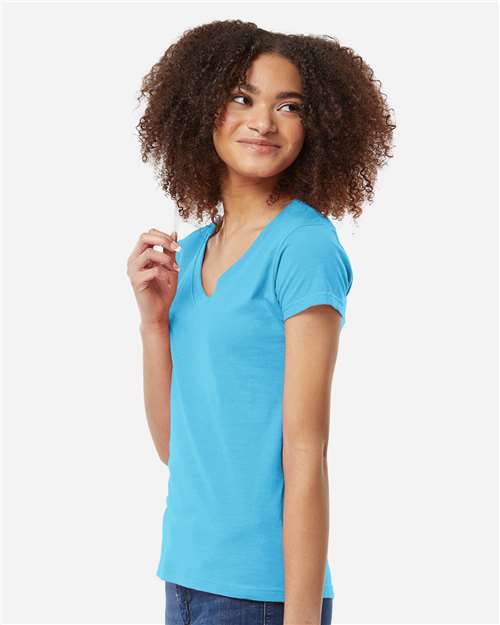 Women's Fine Jersey V-Neck T-Shirt - OnModelSide - B20259042 - Aqua