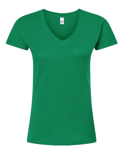 Women's Fine Jersey V-Neck T-Shirt - Front - B20259902 - Kelly Green