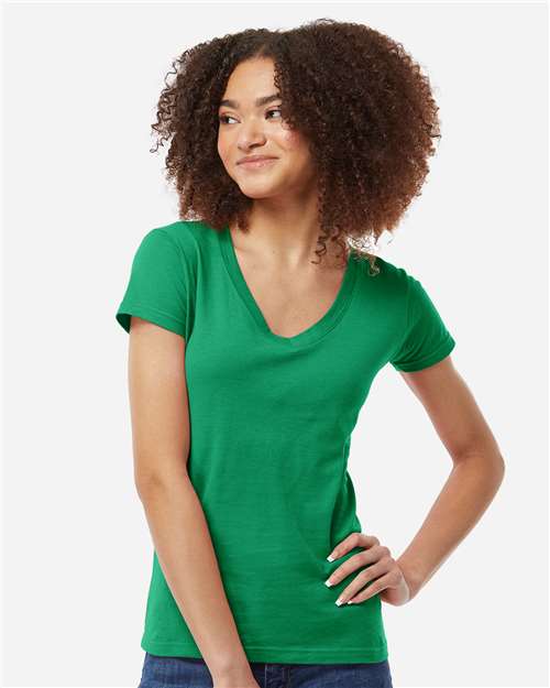 Women's Fine Jersey V-Neck T-Shirt - OnModelFront - B20259902 - Kelly Green