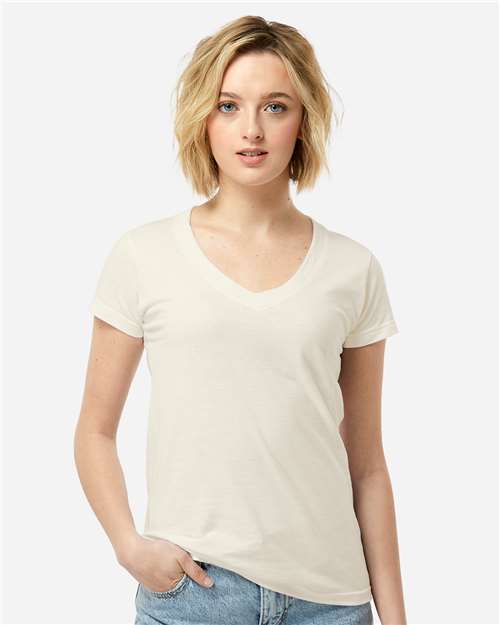 Women's Fine Jersey V-Neck T-Shirt - OnModelFront - B20259242 - Natural