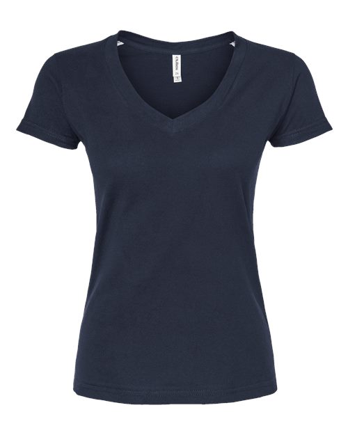 Women's Fine Jersey V-Neck T-Shirt - Front - B20259652 - Navy