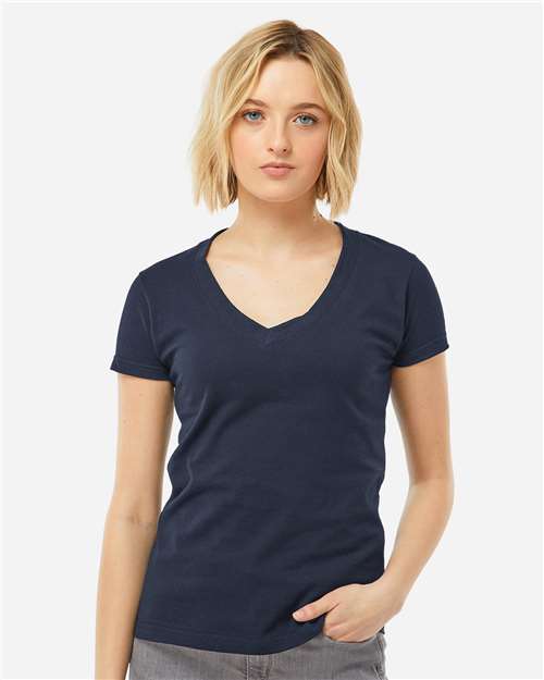 Women's Fine Jersey V-Neck T-Shirt - OnModelFront - B20259652 - Navy