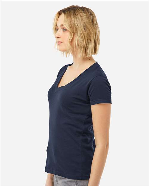 Women's Fine Jersey V-Neck T-Shirt - OnModelSide - B20259652 - Navy