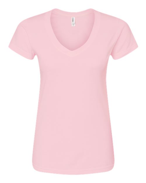 Women's Fine Jersey V-Neck T-Shirt - Front - B20259302 - Pink