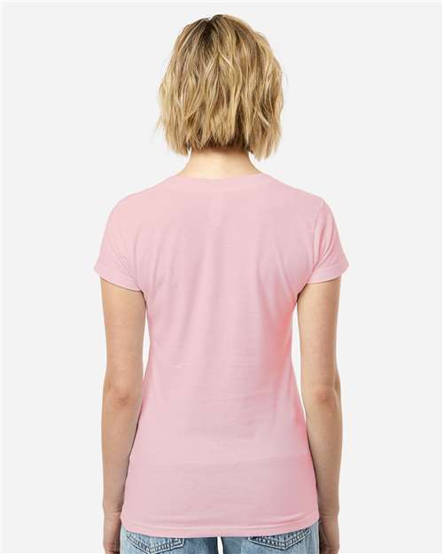 Women's Fine Jersey V-Neck T-Shirt - OnModelBack - B20259302 - Pink