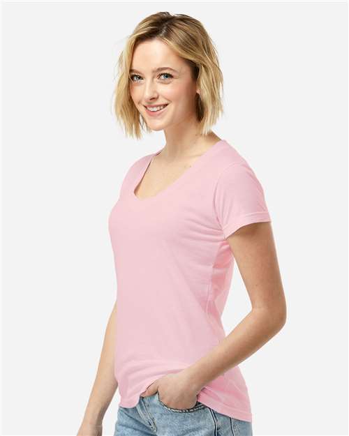Women's Fine Jersey V-Neck T-Shirt - OnModelSide - B20259302 - Pink