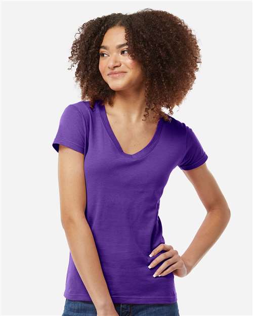 Women's Fine Jersey V-Neck T-Shirt - OnModelFront - B20259672 - Purple
