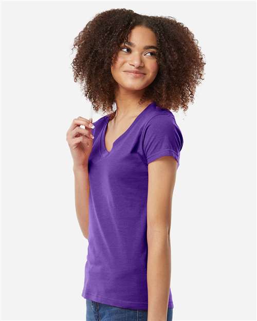 Women's Fine Jersey V-Neck T-Shirt - OnModelSide - B20259672 - Purple