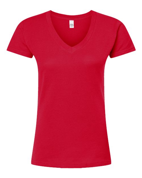 Women's Fine Jersey V-Neck T-Shirt - Front - B20259702 - Red