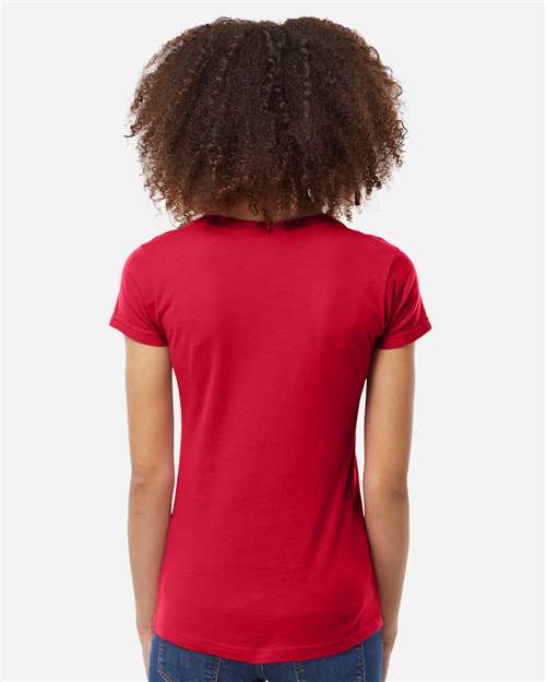 Women's Fine Jersey V-Neck T-Shirt - OnModelBack - B20259702 - Red