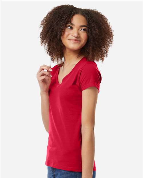Women's Fine Jersey V-Neck T-Shirt - OnModelSide - B20259702 - Red