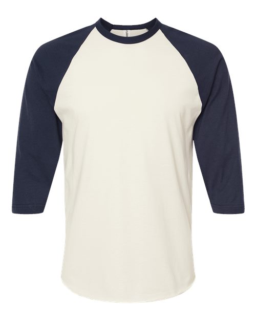 Unisex Fine Jersey Raglan T-Shirt - Front - B30359642 - Vintage White/ Navy