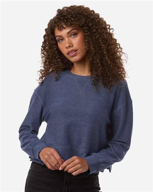 Women's Ribbed Knit Cropped Boxy Crew - OnModelFront - B21803652 - Navy
