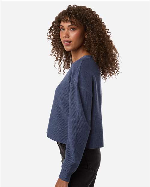 Women's Ribbed Knit Cropped Boxy Crew - OnModelSide - B21803652 - Navy