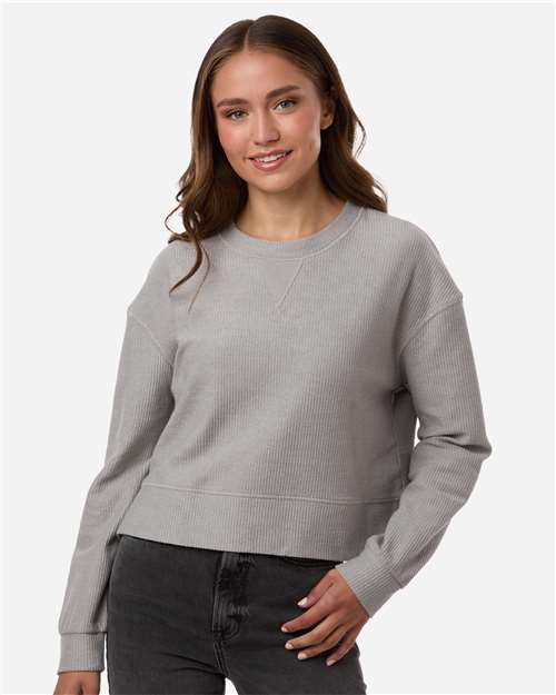 Women's Ribbed Knit Cropped Boxy Crew - OnModelFront - B21803092 - Oxford