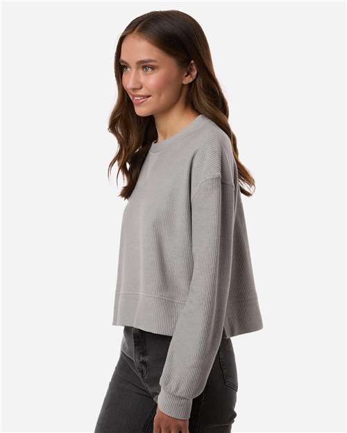 Women's Ribbed Knit Cropped Boxy Crew - OnModelSide - B21803092 - Oxford