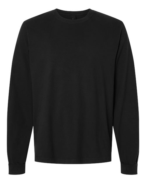 Unisex Heavyweight Garment-Dyed Long Sleeve Tee - Front - B08406502 - Black