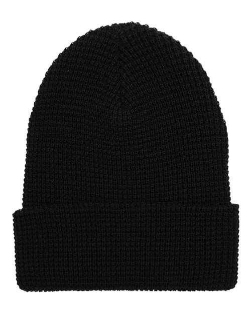 Waffle Cuffed Knit Beanie - Front - B40995500 - Black