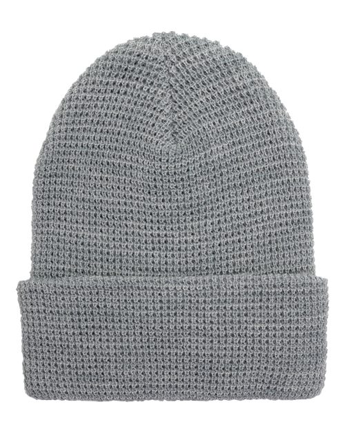 Waffle Cuffed Knit Beanie - Front - B40995090 - Heather Grey