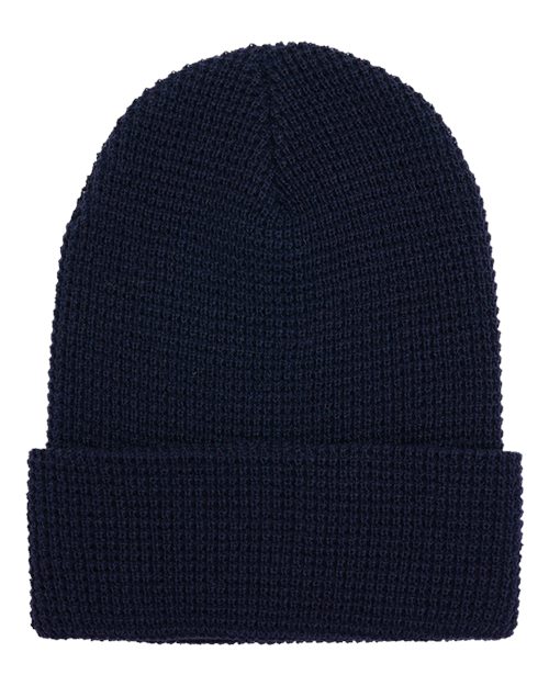 Waffle Cuffed Knit Beanie - Front - B40995650 - Navy