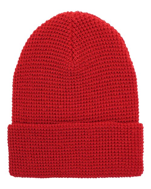 Waffle Cuffed Knit Beanie - Front - B40995700 - Red