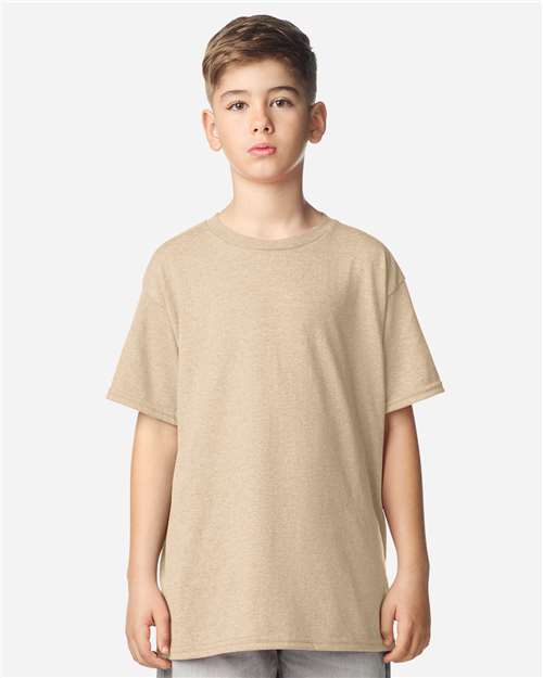 Youth Softstyle® T-Shirt - OnModelFront - B01660132 - Heather Oatmeal