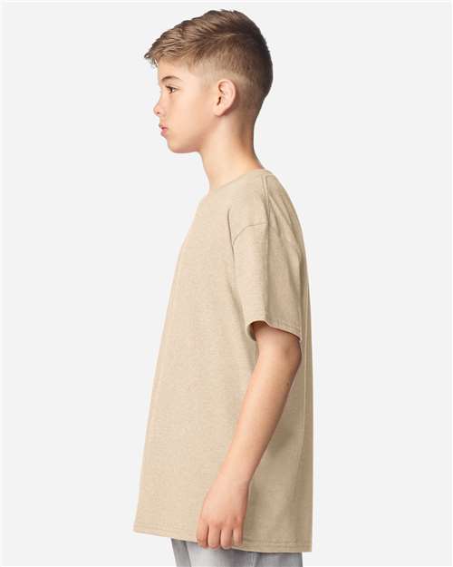Youth Softstyle® T-Shirt - OnModelSide - B01660132 - Heather Oatmeal