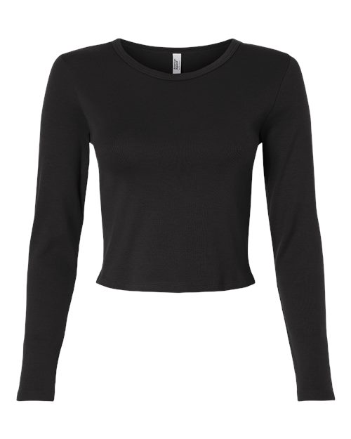Women's Baby Rib Long Sleeve Cropped Tee - Front - B04327503 - Black