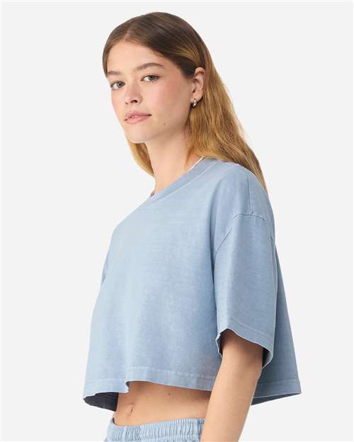 Women's Garment-Dyed Cropped Tee - OnModelSide - B09206253 - Light Washed Denim