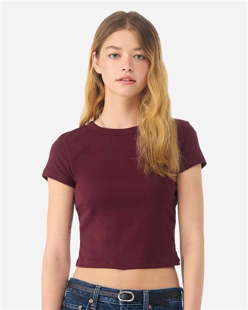 Women's Micro Rib Baby Tee - OnModelFront - B15706532 - Solid Maroon Blend
