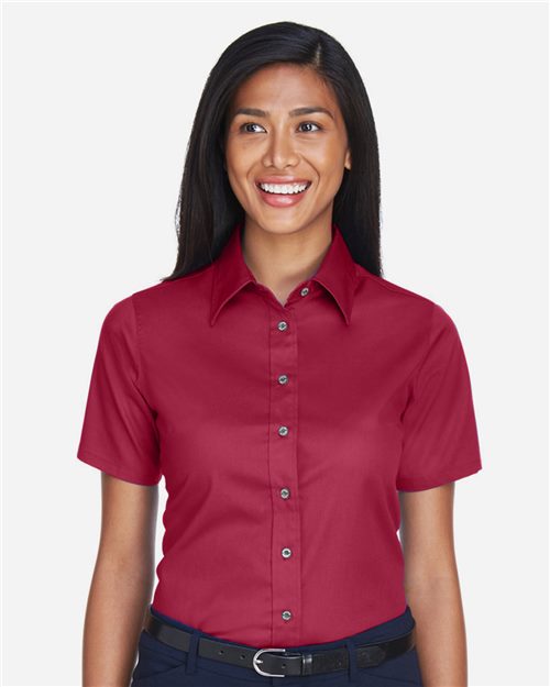 Women's Easy Blend™ Short Sleeve Twill Dress Shirt with Stain-Release - styleImage
