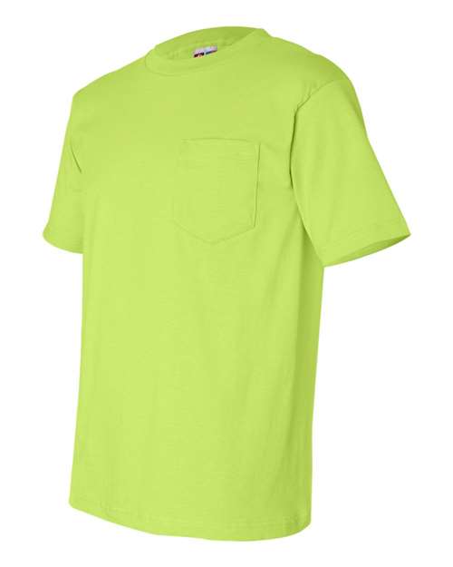 USA-Made Pocket T-Shirt - Side - B04279173 - Lime Green