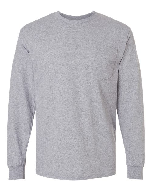 Ultra Cotton® Long Sleeve Pocket T-Shirt - Front - B05060583 - Sport Grey