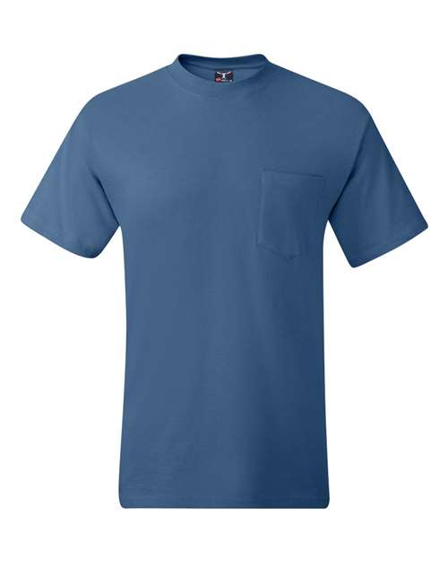 Beefy-T® Pocket T-Shirt - Front - B08500683 - Denim Blue