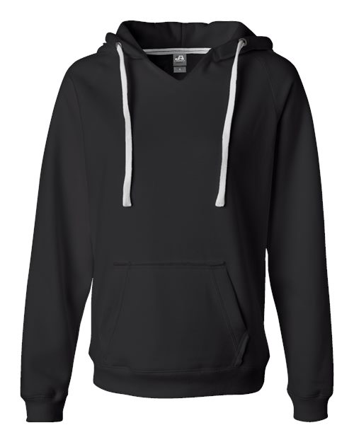 Women's Sueded V-Neck Hooded Sweatshirt - Front - B20728503 - Black