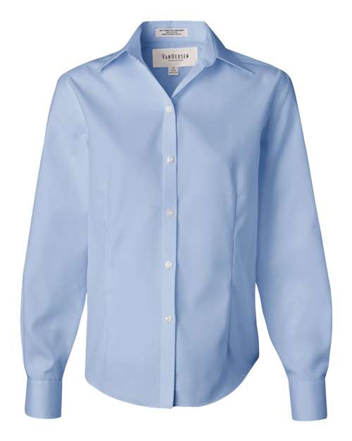 Women's Non-Iron Pinpoint Oxford Shirt - Front - B43597253 - Blue Mist