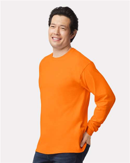 Ultra Cotton® Long Sleeve T-Shirt - OnModelSide - B06060333 - Safety Orange