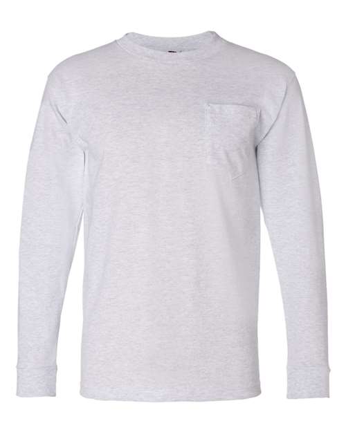 USA-Made Long Sleeve Pocket T-Shirt - Front - B02179024 - Ash