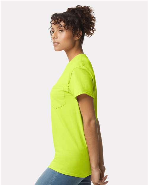 Ultra Cotton® Pocket T-Shirt - OnModelSide - B07060163 - Safety Green