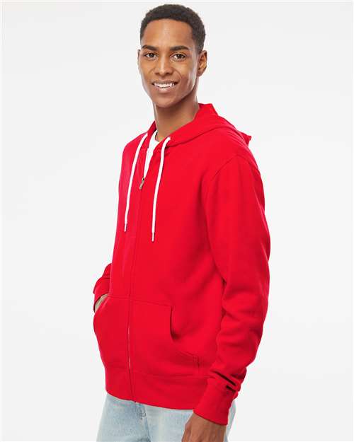 Lightweight Full-Zip Hooded Sweatshirt - OnModelSide - B81076703 - Red