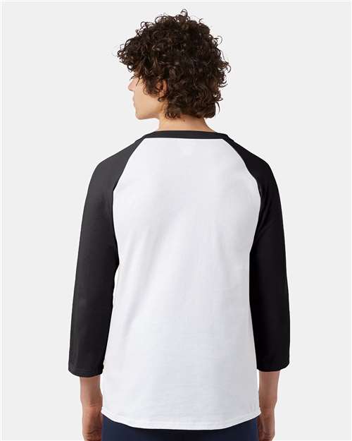 Unisex Raglan Sleeve Baseball T-Shirt - OnModelBack - B04884006 - White/ Black