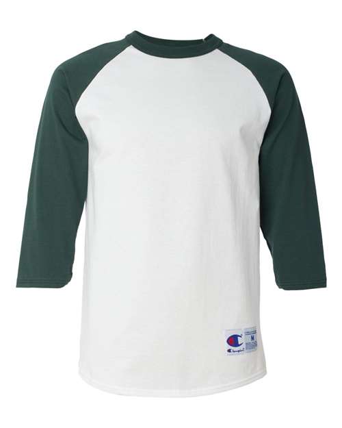 Unisex Raglan Sleeve Baseball T-Shirt - Front - B04884195 - White/ Dark Green
