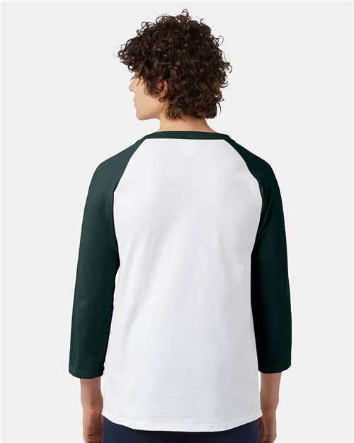 Unisex Raglan Sleeve Baseball T-Shirt - OnModelBack - B04884195 - White/ Dark Green