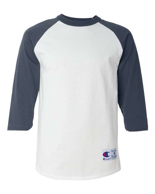 Unisex Raglan Sleeve Baseball T-Shirt - Front - B04884655 - White/ Navy
