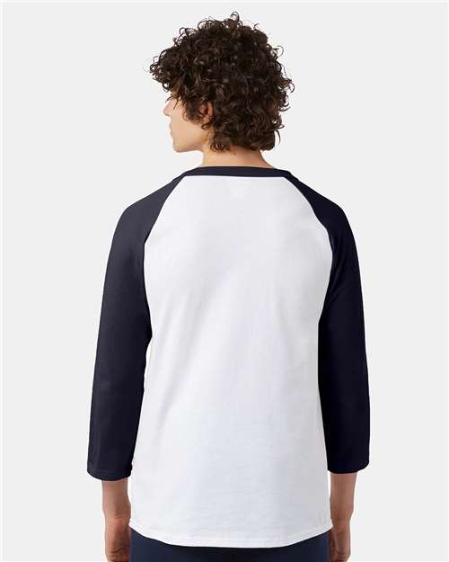 Unisex Raglan Sleeve Baseball T-Shirt - OnModelBack - B04884655 - White/ Navy