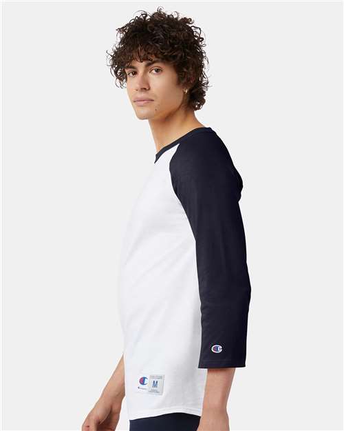 Unisex Raglan Sleeve Baseball T-Shirt - OnModelSide - B04884655 - White/ Navy