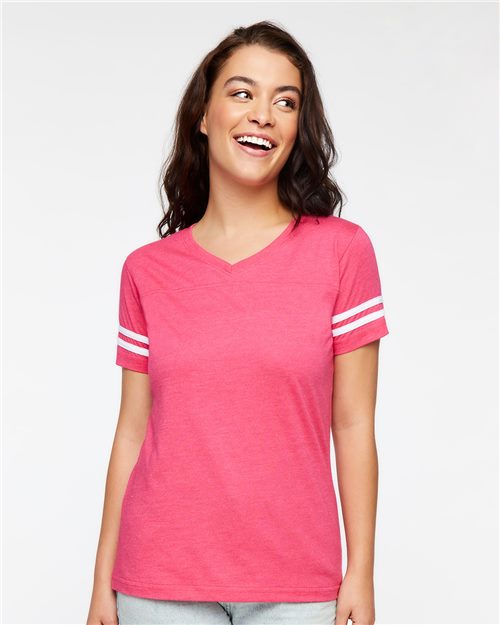 Women's Football V-Neck Fine Jersey Tee - styleImage