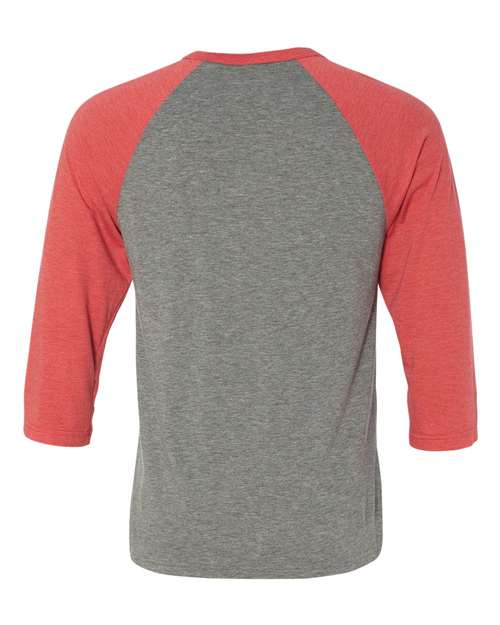 Three-Quarter Sleeve Baseball Tee - Back - B80106702 - Grey/ Red Triblend
