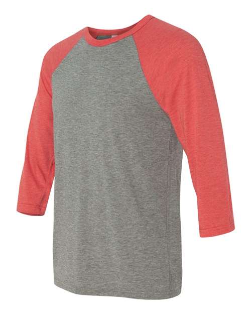 Three-Quarter Sleeve Baseball Tee - Side - B80106702 - Grey/ Red Triblend